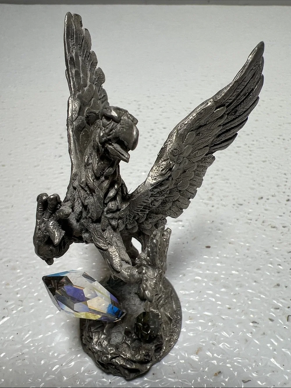 Pewter Griffin Figurine with Faceted Crystal Shards Accent RARE